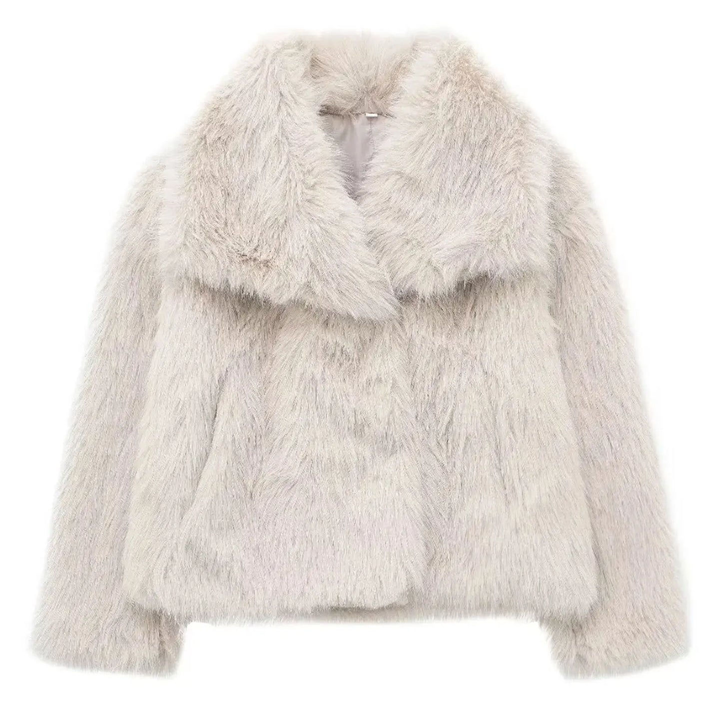 Women’s Faux Fur Oversized Winter Jacket with Turn-Down Collar