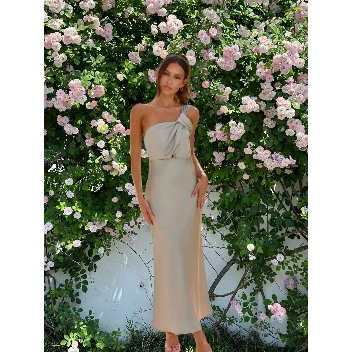 Satin One Shoulder Maxi Dress