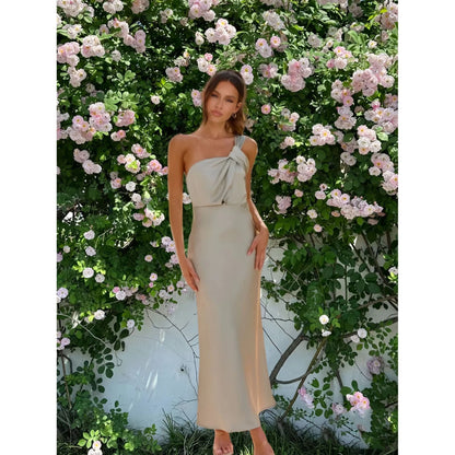 Satin One Shoulder Maxi Dress