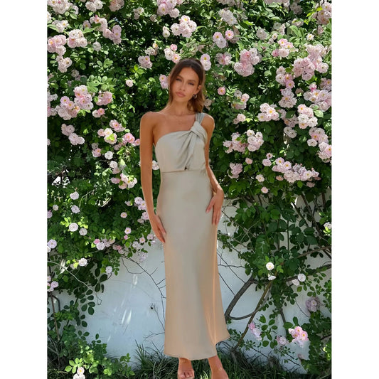 Satin One Shoulder Maxi Dress