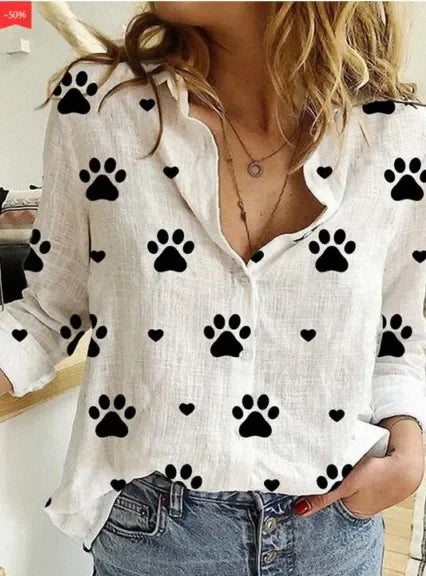 Women’s Vintage Cotton Linen Floral Print Long Sleeve Casual Blouse