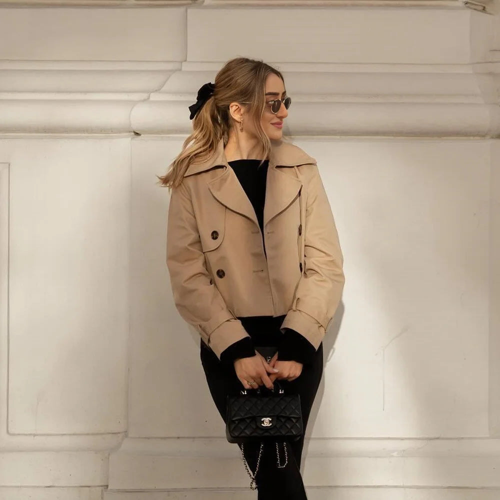 Women’s Cropped Trench Coat Double Breasted Jacket