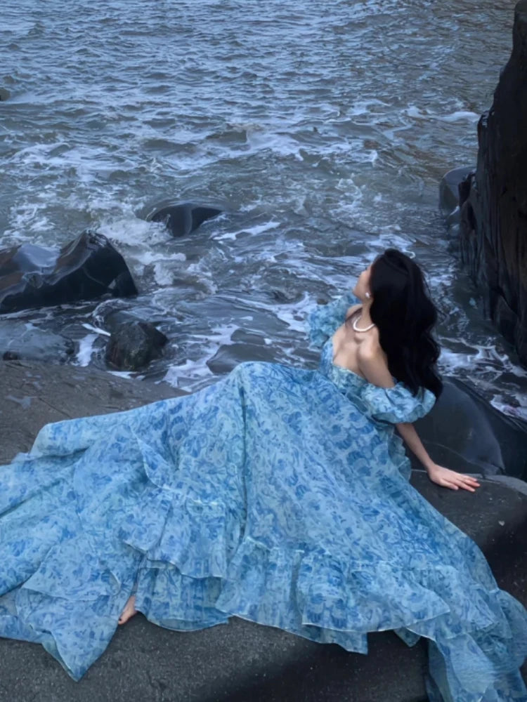 Floral Off Shoulder Tulle Maxi Dress