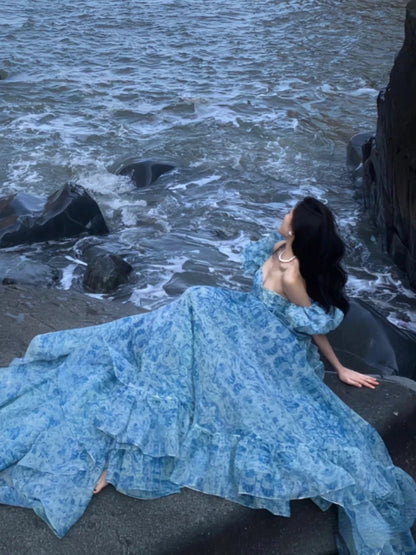 Floral Off Shoulder Tulle Maxi Dress