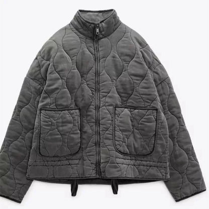 Women’s Quilted Cropped Jacket with High Collar