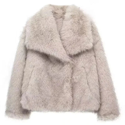 Women’s Faux Fur Oversized Winter Jacket with Turn-Down Collar