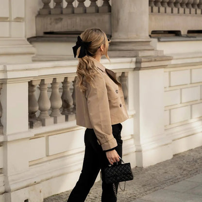 Women’s Cropped Trench Coat Double Breasted Jacket