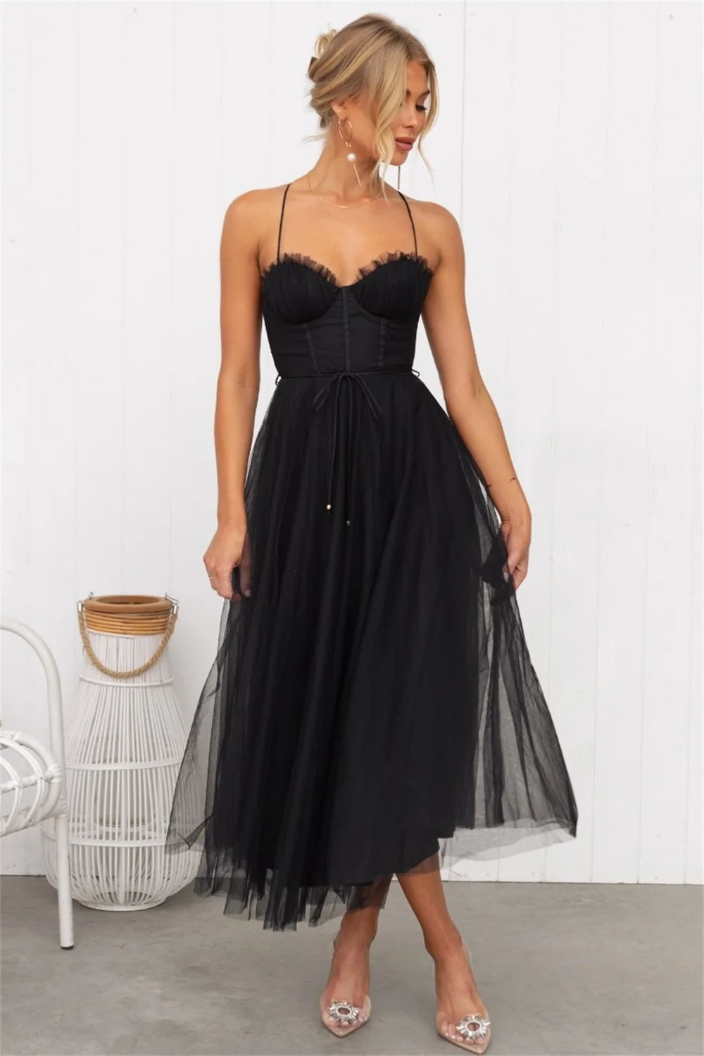 Sweetheart Corset Lace Up Midi Dress