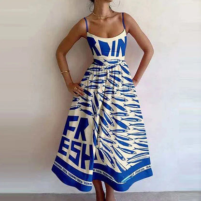 Graphic Print Spaghetti Strap Midi Dress