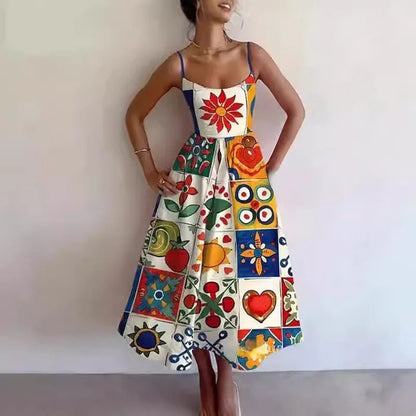 Graphic Print Spaghetti Strap Midi Dress