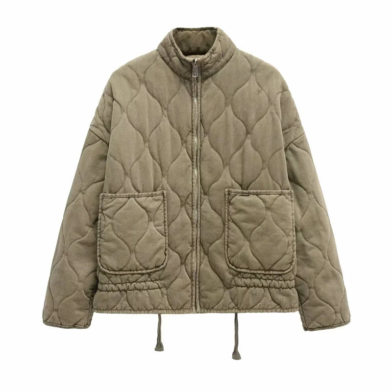 Women’s Quilted Cropped Jacket with High Collar