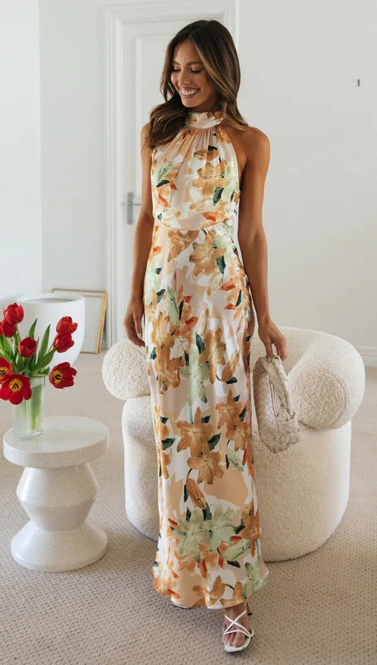 Olive Bloom Halter Dress