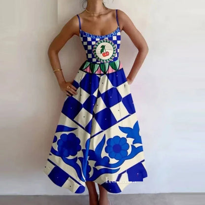 Graphic Print Spaghetti Strap Midi Dress