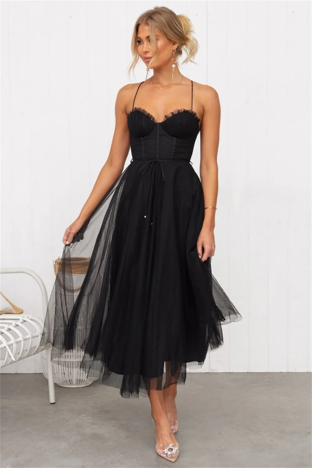 Sweetheart Corset Lace Up Midi Dress