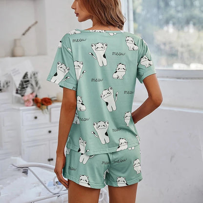 Women’s Cartoon Print Short Sleeve Pajama Set