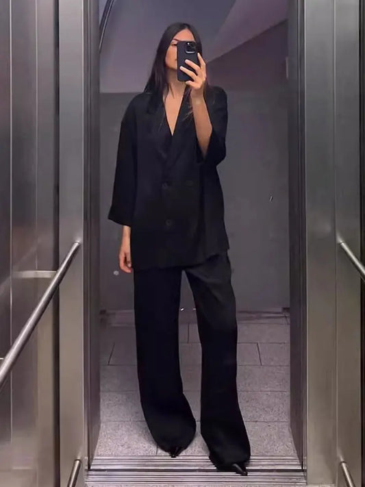 Women’s Oversized Blazer and Wide Leg Pants Set