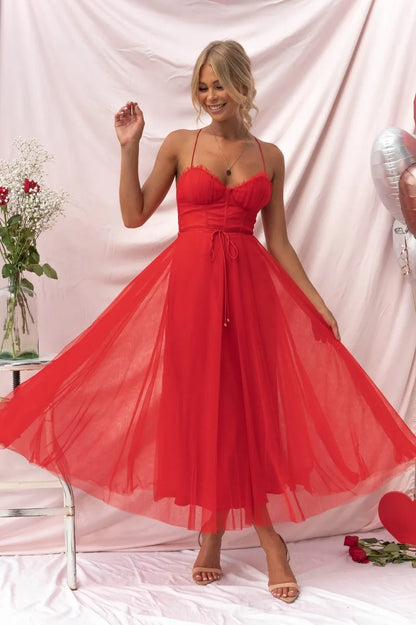 Sweetheart Corset Lace Up Midi Dress