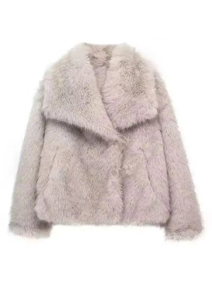 Women’s Faux Fur Oversized Winter Jacket with Turn-Down Collar
