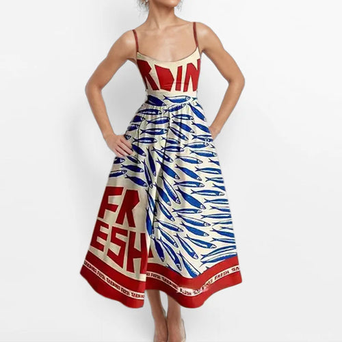 Graphic Print Spaghetti Strap Midi Dress