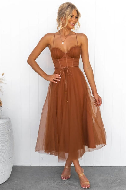 Sweetheart Corset Lace Up Midi Dress