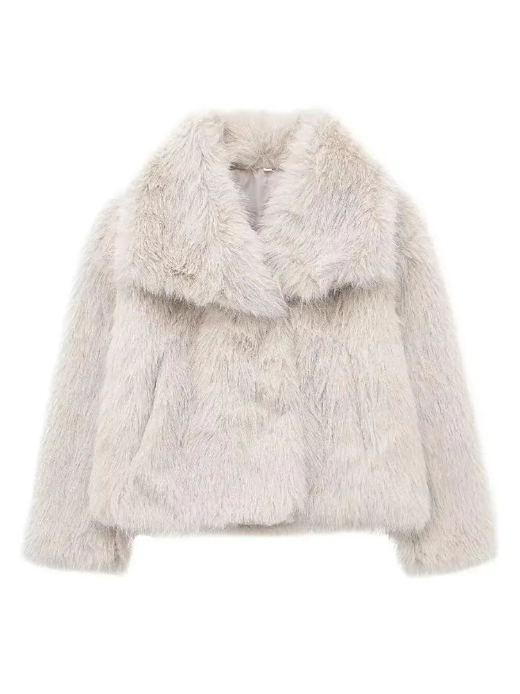 Women’s Faux Fur Oversized Winter Jacket with Turn-Down Collar
