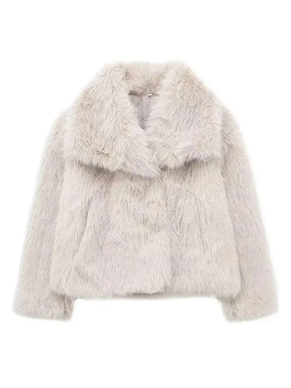 Women’s Faux Fur Oversized Winter Jacket with Turn-Down Collar