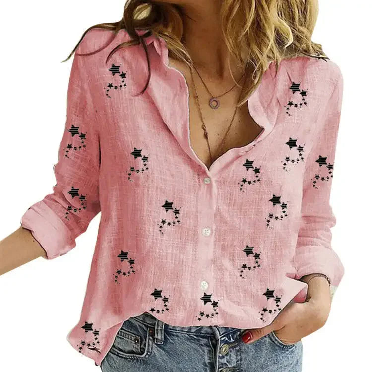 Women’s Vintage Cotton Linen Floral Print Long Sleeve Casual Blouse