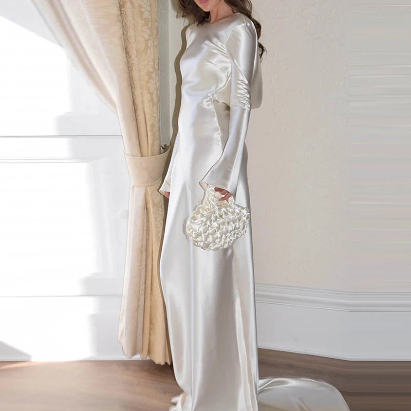 Satin Cowl Neck Open Back Maxi Dress