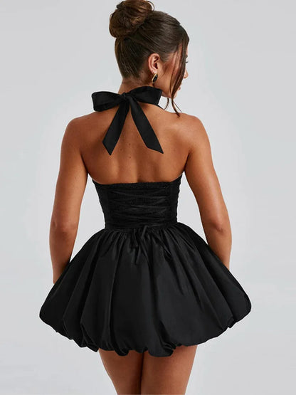 Halter Neck Polka Dot Bubble Hem Mini Dress