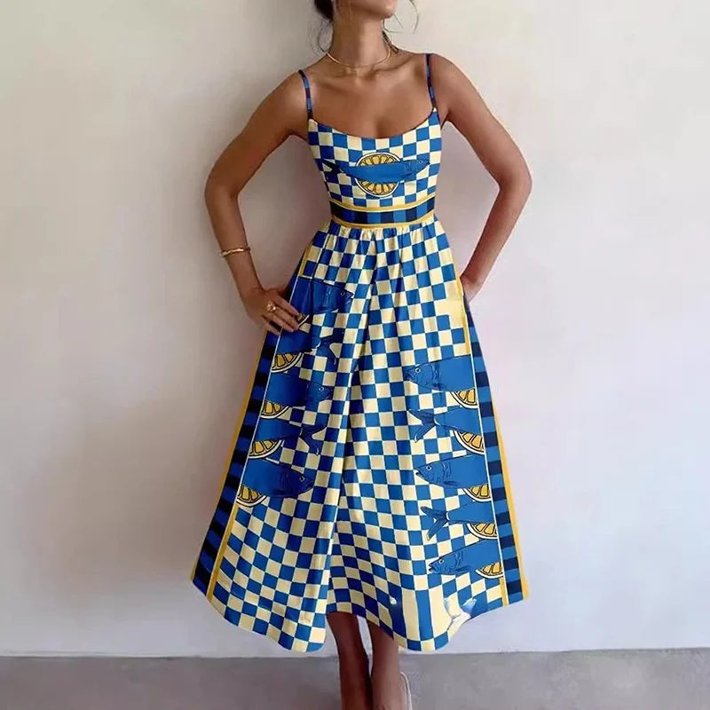 Graphic Print Spaghetti Strap Midi Dress