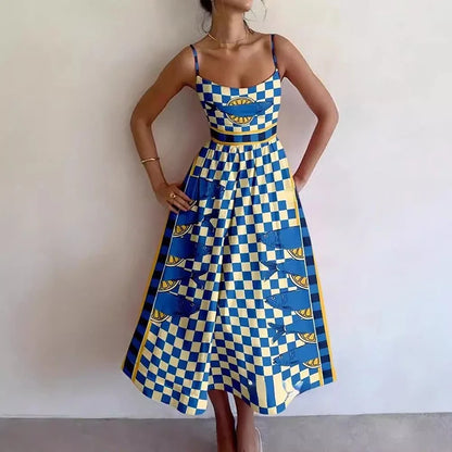 Graphic Print Spaghetti Strap Midi Dress