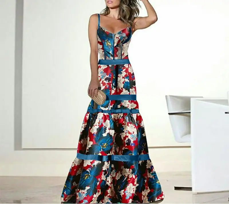 Floral Corset Bodycon Midi Dress with Spaghetti Straps