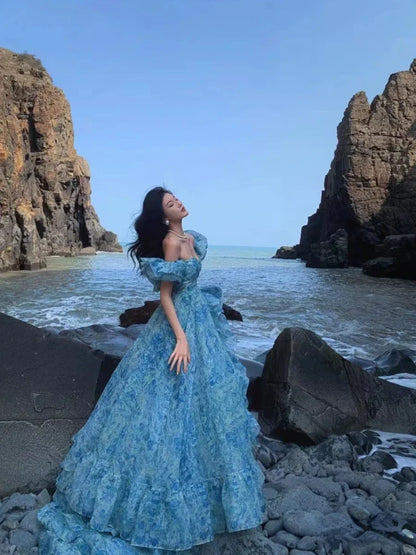 Floral Off Shoulder Tulle Maxi Dress