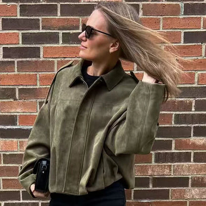 Women’s Faux Suede Bomber Jacket