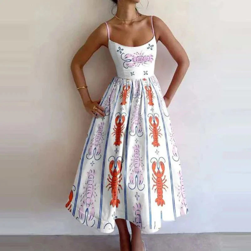 Graphic Print Spaghetti Strap Midi Dress