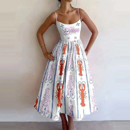 Graphic Print Spaghetti Strap Midi Dress