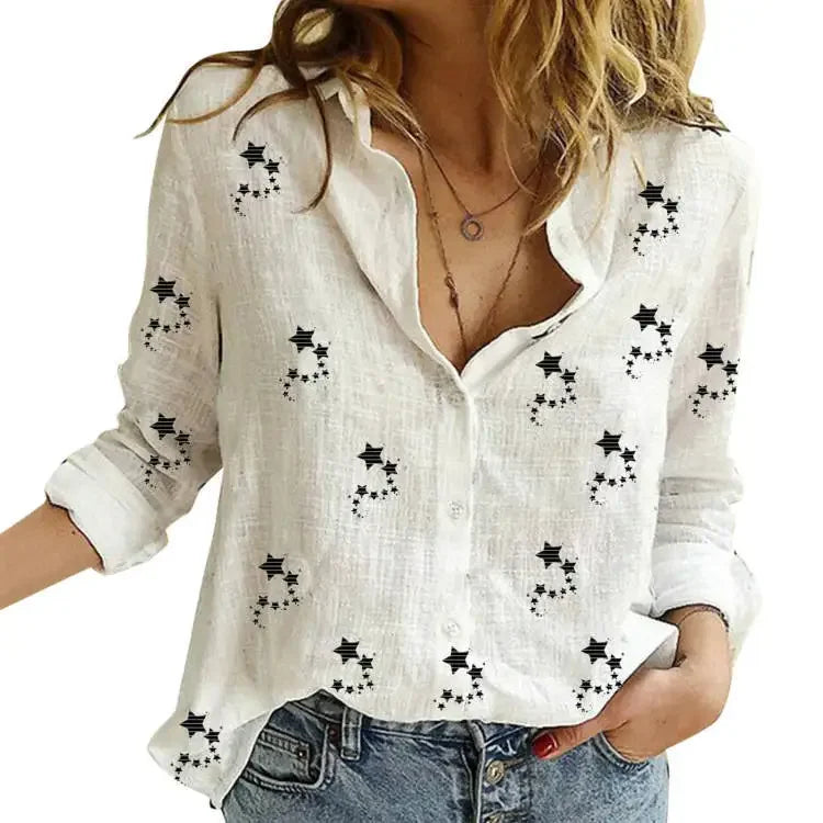 Women’s Vintage Cotton Linen Floral Print Long Sleeve Casual Blouse