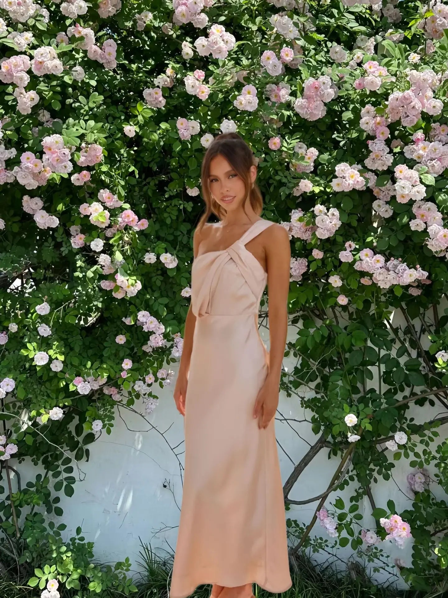 Satin One Shoulder Maxi Dress