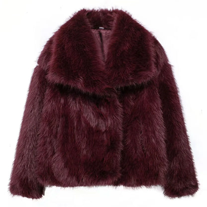 Women’s Faux Fur Oversized Winter Jacket with Turn-Down Collar
