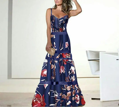 Floral Corset Bodycon Midi Dress with Spaghetti Straps