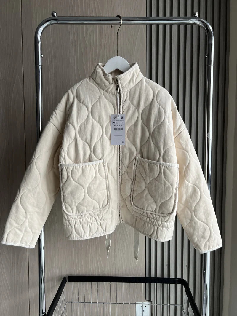 Women’s Quilted Cropped Jacket with High Collar