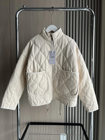 Women’s Quilted Cropped Jacket with High Collar