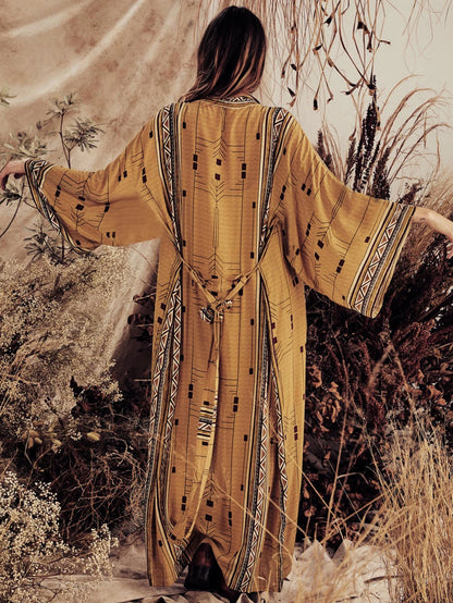 Printed Kimono Sleeve Open Front Cardigan