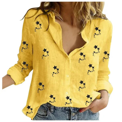 Women’s Vintage Cotton Linen Floral Print Long Sleeve Casual Blouse