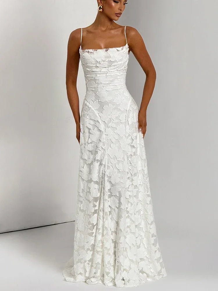 Floral Jacquard Lace-Up Maxi Dress