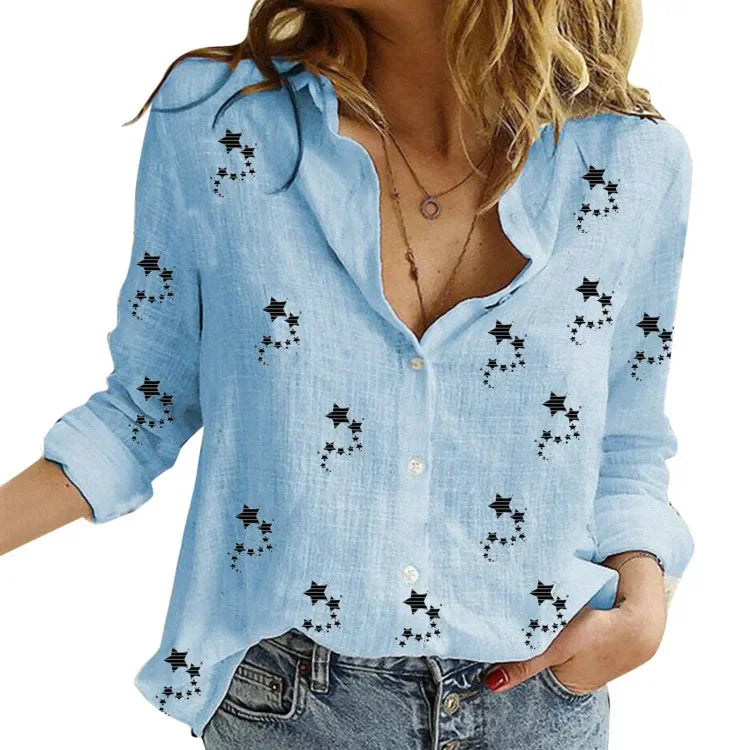 Women’s Vintage Cotton Linen Floral Print Long Sleeve Casual Blouse