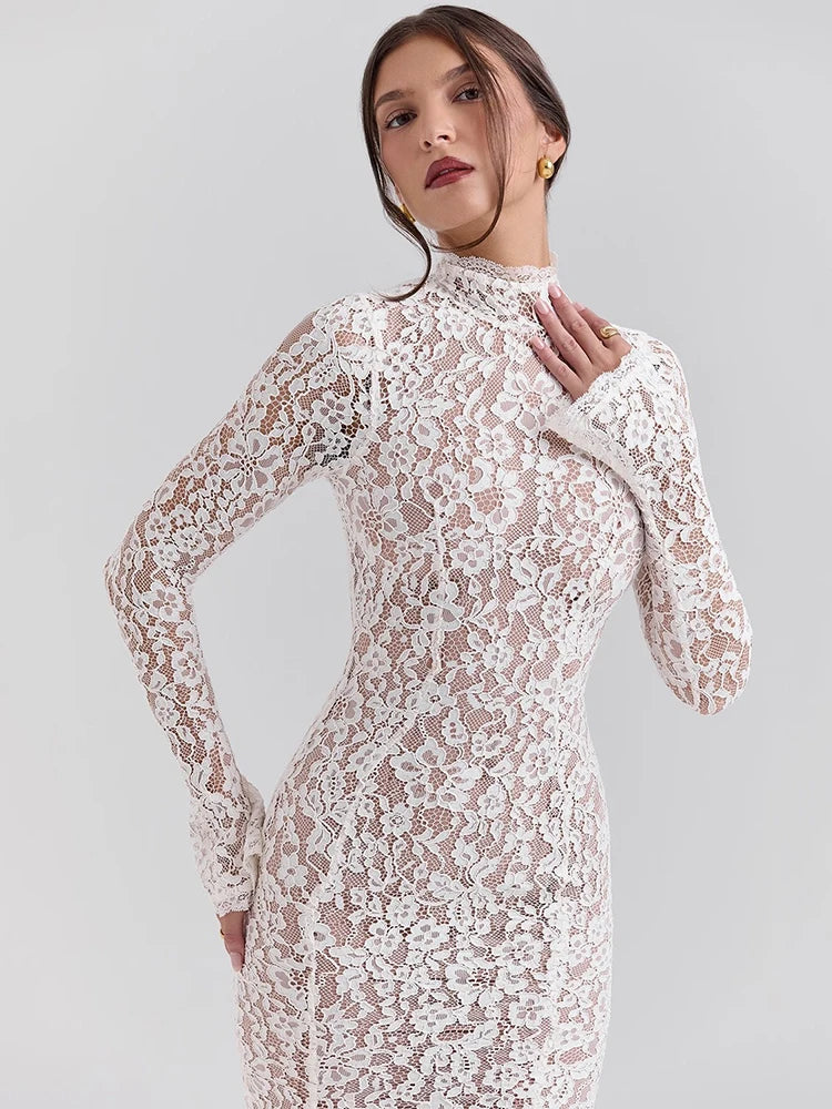 White Lace Dress – Elegant Long Sleeve Midi