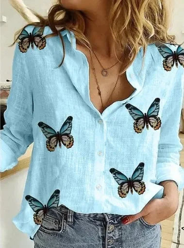 Women’s Vintage Cotton Linen Floral Print Long Sleeve Casual Blouse
