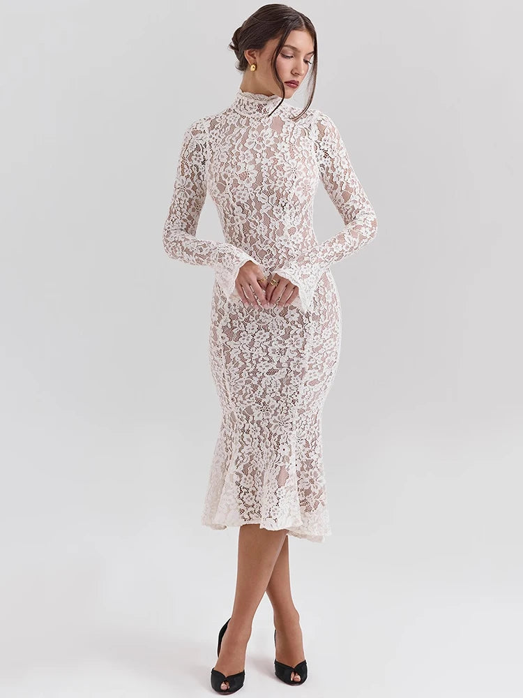 White Lace Dress – Elegant Long Sleeve Midi