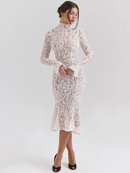 White Lace Dress – Elegant Long Sleeve Midi